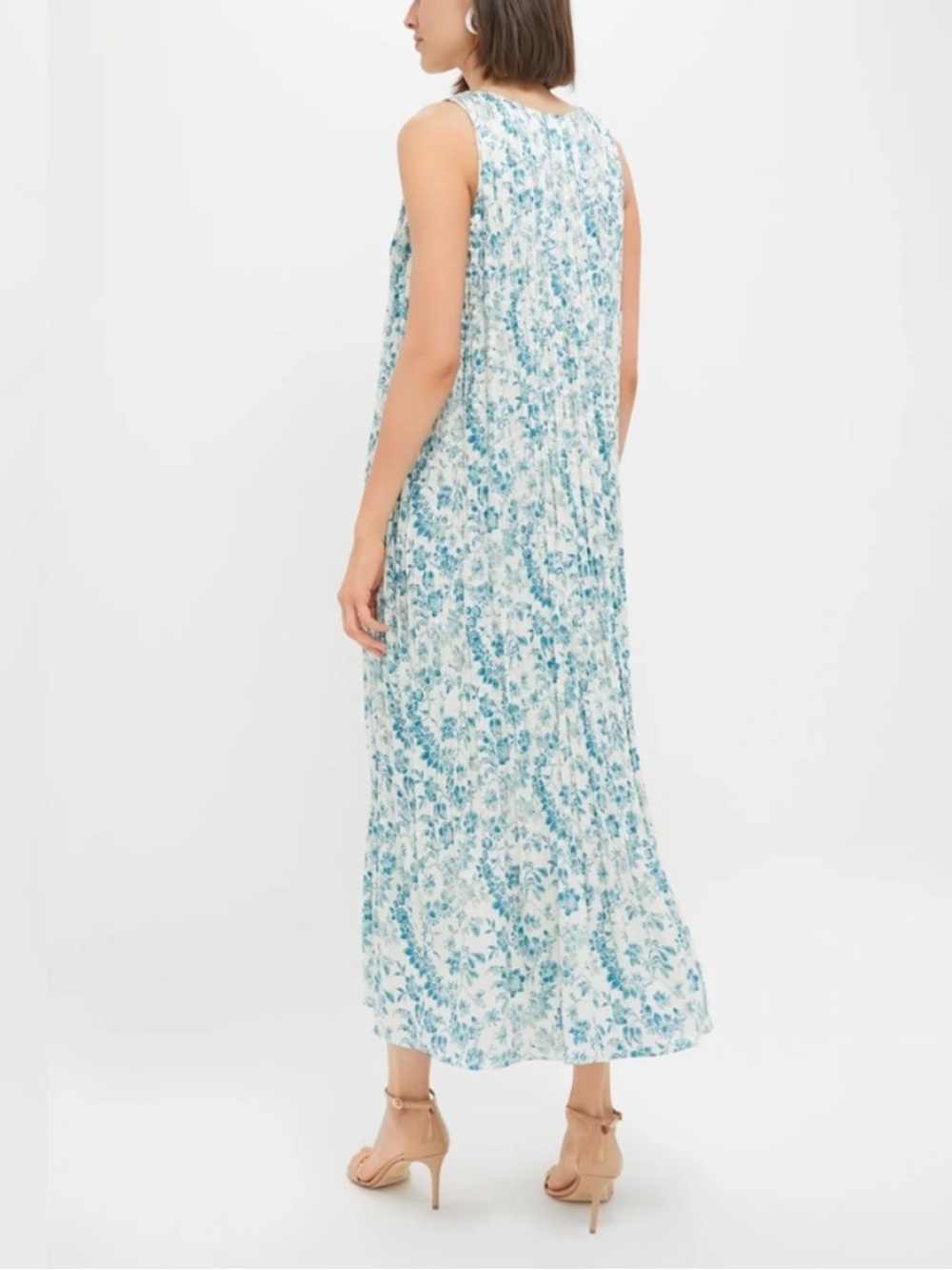 TUCKERNUCK Jardin De Fleurs Plisse Crinkle Alina Dress Medium Blue Floral Midi - Picture 3 of 9